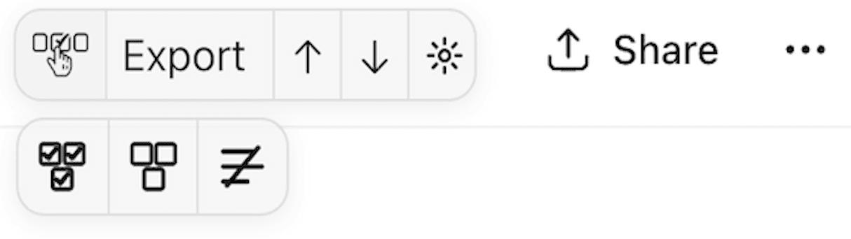 ChatCache toolbar hover panel with selection presets for choosing what to export